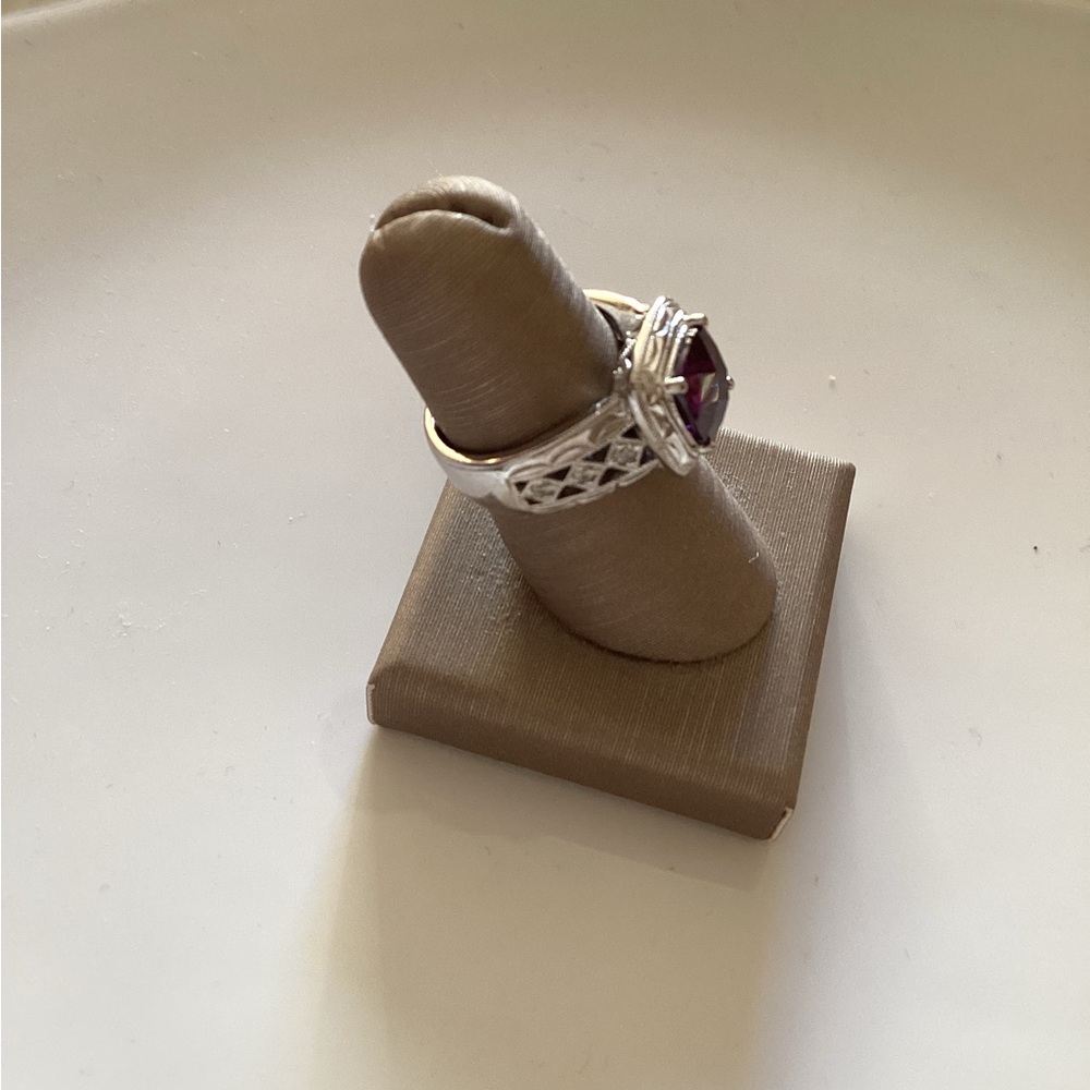 Vintage Tacori Cushion Cut Amethyst & CZ Over 925 Sterling Silver Ring - Picture 5 of 13